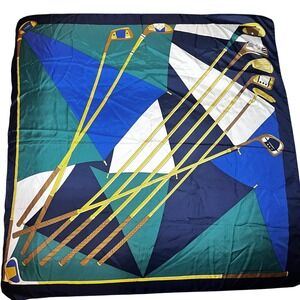 Abercrombie Fitch 100% Silk Scarf Made in Italy Golf Clubs Geometric Print Prep